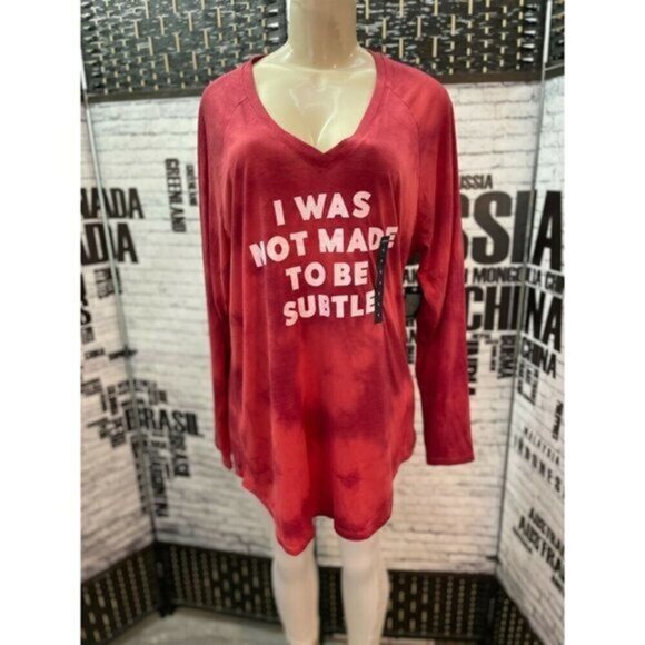 Torrid 0 Red V-Neck I Was Not Made to be Subtle Long Raglan Sleeve Tee - Picture 1 of 5